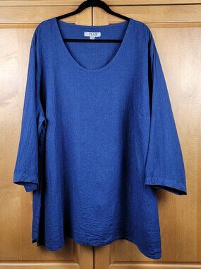 Flax Women's Navy Linen 3/4 Sleeve Pullover Scoop Neck Top - Size 24-26